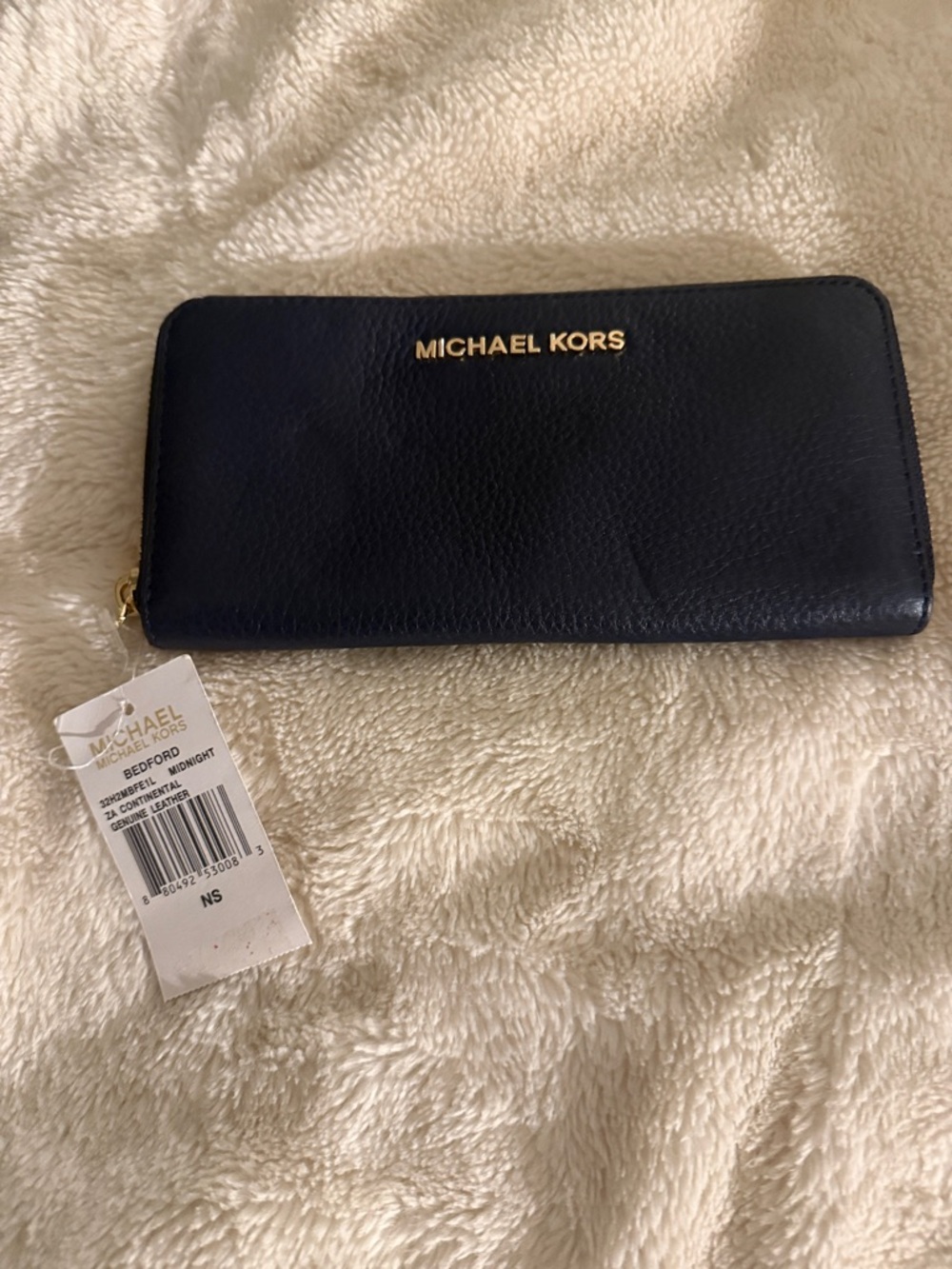 Michael Kors Zip-Around Leather Wallet in Midnight Navy with Gold Hardware